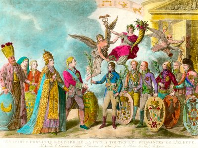 Napoleon Bonaparte presents the olive tree of peace to all the powers of Europe (Engraving) by Unknown artist