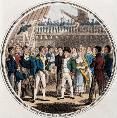Napoleon Bonaparte and the English admiral George Cockburn on Northumberland accompanied by Madame Bertrand by Unknown artist