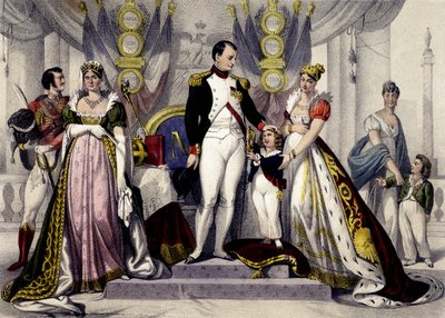 Napoleonic Dynasty from 1804 to 1815. Josephine, Napoleon I, King of Rome, Mary Louise. Engraving of the 19th Century by Unknown artist