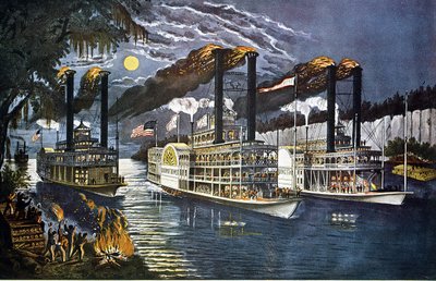 Night Race of the 2 Boats at Dawn on the Mississippi by Unknown artist