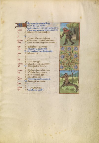 November Calendar Page; Gathering Acorns for Pigs; Sagittarius by Unknown artist