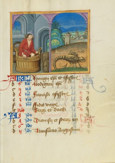 October Calendar Page, Treading Grapes, Scorpio by Unknown artist