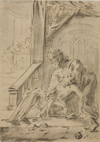 Old Man Supporting Young Man by Unknown artist