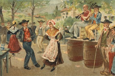 Old custom celebrated in the Auvergne region: the buoy during the feast of Saint John. Chromolithography of the late 19th century. by Unknown artist