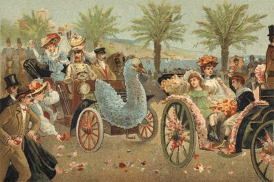 Old custom celebrated in the county of Nice: the floral corso in Nice. Chromolithography of the late 19th century. by Unknown artist