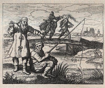 Old proverbs: the occasion is bald from behind - engraving 18th century by Unknown artist