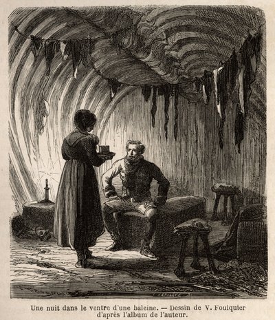 One Night in the Belly of a Whale. Engraving to Illustrate the Voyage to the Free Sea of the Arctic Pole by Unknown artist