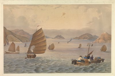 Operations in the Canton River. Forts and Batteries of the Bocca Tigris or First Pass of the Canton River; H.M. Steam Ship, Vulture Captain Macdougall passing the Batteries, with the 18th Royal Irish on board by Unknown artist