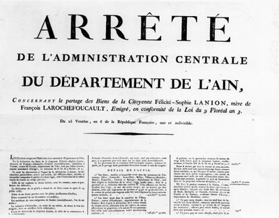 Order of the Central Administration of the Department of Ain - Rochefoucauld Family Archives by Unknown artist