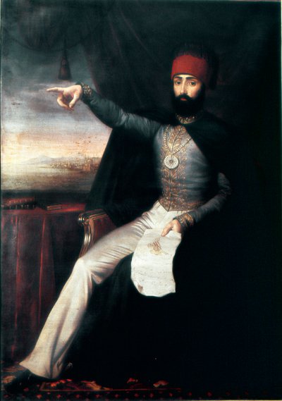 Ottoman Empire: Portrait of Sultan Mahmud II. It is representative pointing his finger may be to indicate the order to slaughter the order of the Janissaries. Anonymous oil painting. 1808-1839. Istanbul, Topkapi Sarayi Museum, Turkey by Unknown artist