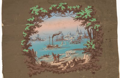 Overdoor with Harbor Scene by Unknown artist