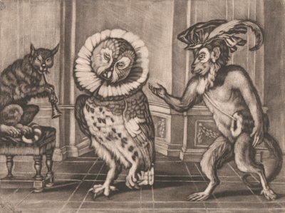 Owl, Monkey and Cat from Mezzotintoes by Smith, Vol. III by Unknown artist
