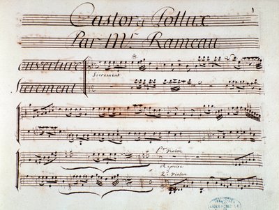 Page of musical score of Castor et Pollux, lyric tragedy by Rameau (1737) by Unknown artist