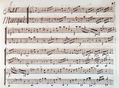 Page of musical score of Castor et Pollux, lyric tragedy by Rameau (1737) by Unknown artist