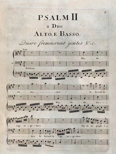 Page of Second Psalm in Musical Score of The Psalms by Benedetto Marcello by Unknown artist