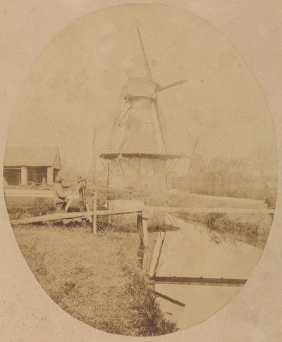 Painter in Hat at Easel Painting a Windmill by Unknown artist