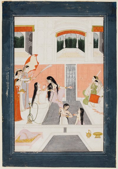 Palace Women Enjoy Music by the Side of a Water Cascade by Unknown artist
