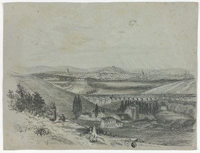 Panoramic View of a Railroad Bridge and City by Unknown artist