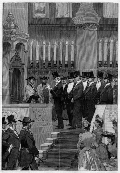 Installation of Zadoc Kahn (1839-1905) great rabbi of France. Alphonse de Rothschild (1827-1905) reading the nomination order by Unknown artist