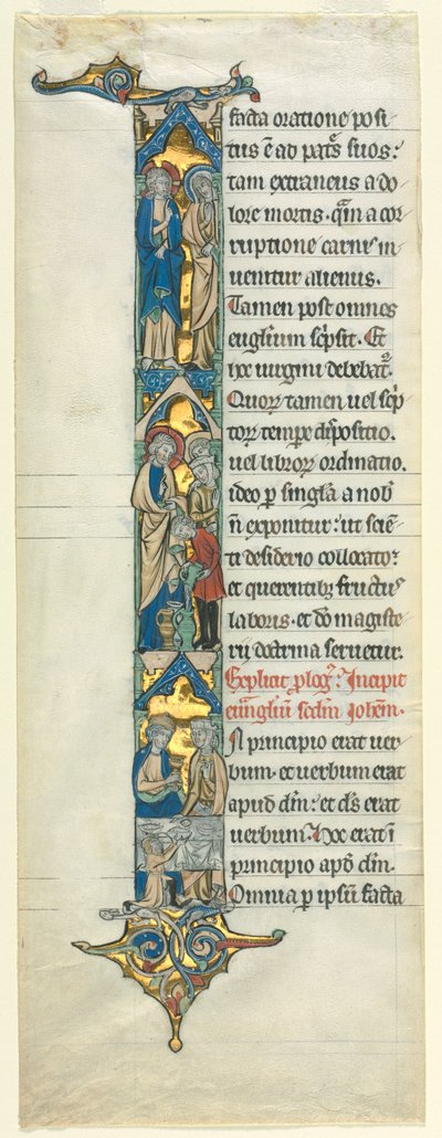 Partial Leaf from a Latin Bible: Initial I[n principio] with the Marriage at Cana by Unknown artist