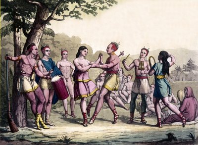 Party scene among the Iroquois Indians. 17th century engraving. by Unknown artist