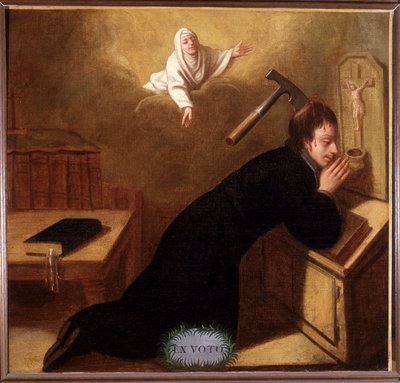 Pastor, an Axe Planted in the Skull, Saved by Saint Anne in Prayer by Unknown artist