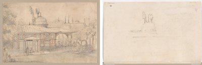 Pavilion Near a Mosque (recto) Sketch for Pavilion Near a Mosque (verso) by Unknown artist