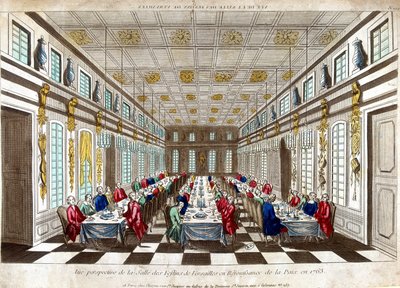 Perspective view of the Salle des Festins de Versailles in celebration of peace in 1763 between Great Britain, France and Spain by Unknown artist