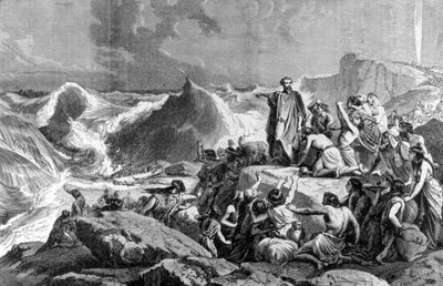 Pharaoh submerged in the Red Sea. 19th century engraving. by Unknown artist