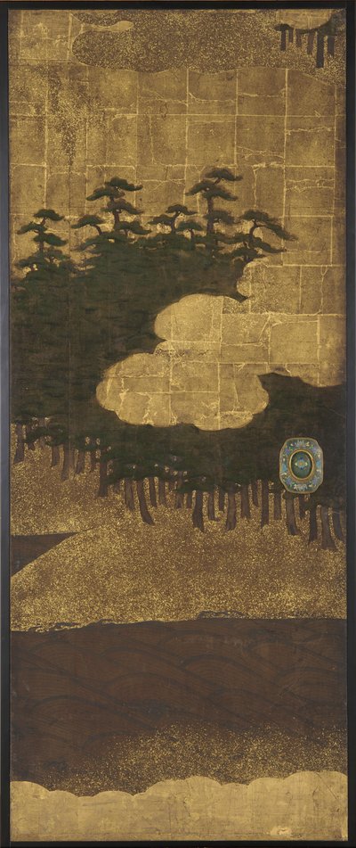 Pine Trees, Water and Clouds by Unknown artist