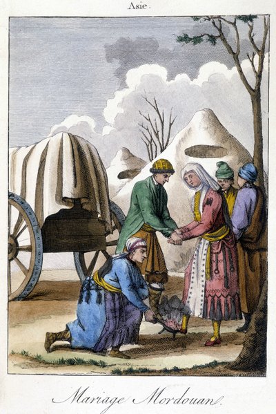 Plate from 1811 illustrating a marriage in Mordovia by Unknown artist