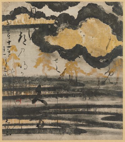 Poem-card from the Shinkokin wakashu (New Collection of Japanese Poems from Ancient and Modern Times) with Design of Pine on a Beach by Unknown artist