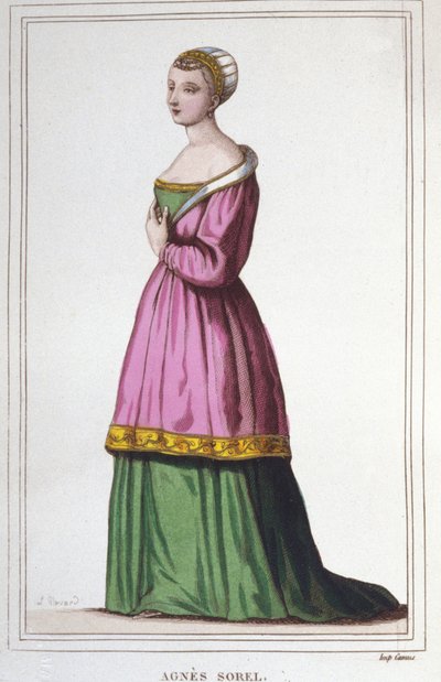 Portrait of Agnes Sorel (1422-1450) (Lady of Beauté-sur-Marne). Favorite of King Charles VII. Engraving from 1830 by Unknown artist