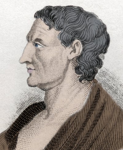 Portrait of Aristotle known as the Stagirite, in Greek Aristoteles, Greek Philosopher (384 BC to 322 BC). Engraving of the 19th Century by Unknown artist