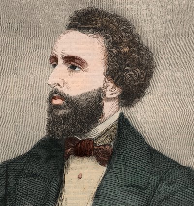 Portrait of Bayard Taylor, American poet. Engraving in 