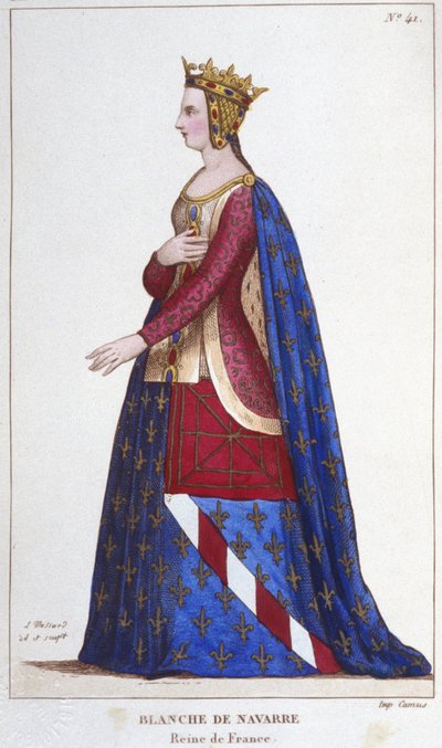 Portrait of Blanche of Navarre, Queen of France Bride to John I the Roux in 1236. Engraving of 1830 by Unknown artist