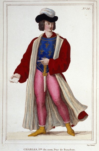 Portrait of Charles I of Bourbon 1401-1456. Engraving of 1830 by Unknown artist