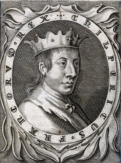 Portrait of Chilperic II (c. 670 - 721), King of Neustria. 18th century engraving. by Unknown artist