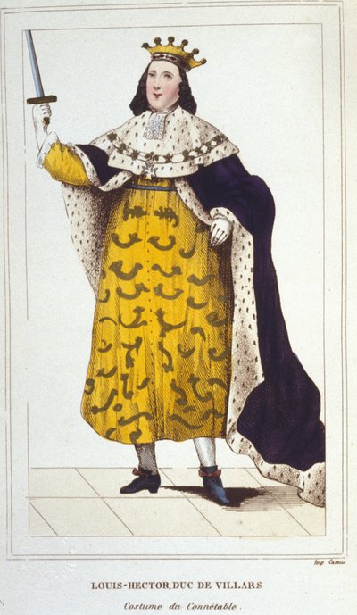 Portrait of Claude, Louis, Hector, Duke of Villars, Marshal of France in Costume by Connetable. Engraving of 1830 by Unknown artist