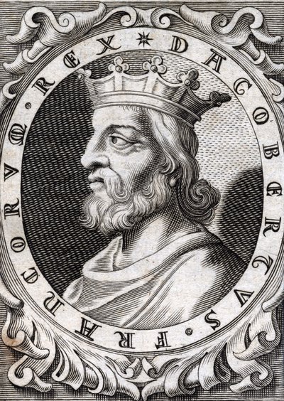 Portrait of Dagobert I (? - 639), king of the Franks, Dynasty of the Merovingians. Engraving of the 18th century by Unknown artist