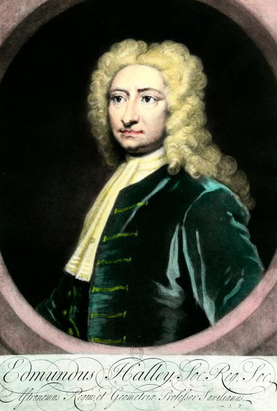 Portrait of Edmund Halley, British astronomer. Engraving of the 18th century Private Collection by Unknown artist