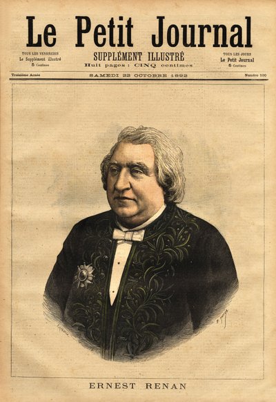Portrait of Ernest Renan (1823-1892), writer, philologist, philosopher and historian. Popular author of 