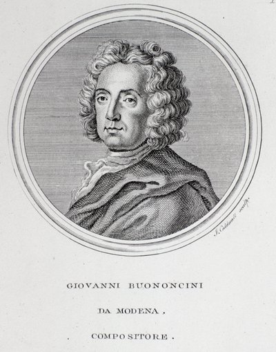 Portrait of Italian Baroque Composer and Cellist Giovanni Battista Bononcini (1670-1747). Engraving. 18th century. Bologna, Civico Museo Bibliografico by Unknown artist