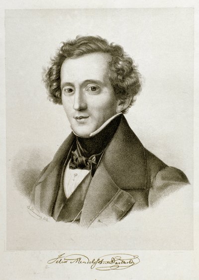 Portrait of Jakob Ludwig Felix Mendelssohn Bartholdy, German conductor and composer. Lithography of the 19th century Civico Museo Bibliografico Musicale, Bologna by Unknown artist