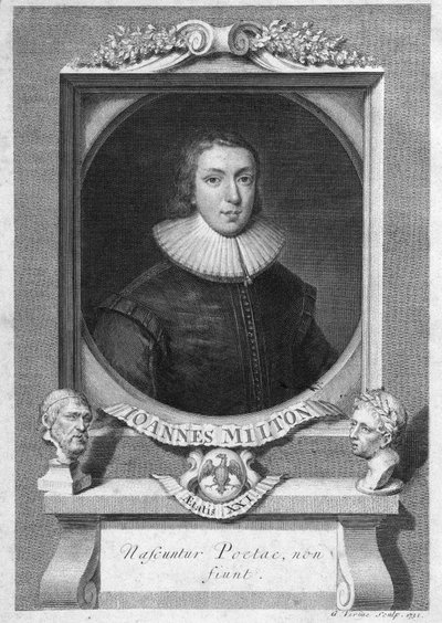 Portrait of John Milton, English poet and essayist (1608 - 1674) engraving 18th century by Unknown artist