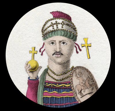 Portrait of Justinian I (The Great) (Flavius Petrus Sabbatius Justinianus) (482-565). Roman Emperor of the East. Engraving of the 19th Century by Unknown artist