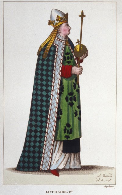 Portrait of Lothair I (795-855), Emperor of the West and King of Italy. Engraving from 1830 by Unknown artist