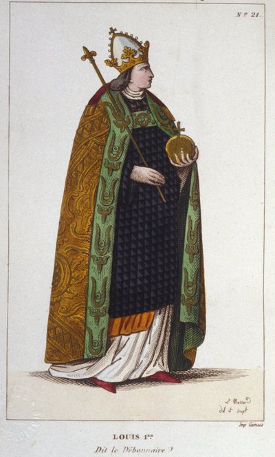 Portrait of Louis I the Pious or the Debonnaire (778 - 840), Emperor of the West (engraving from 1830) by Unknown artist