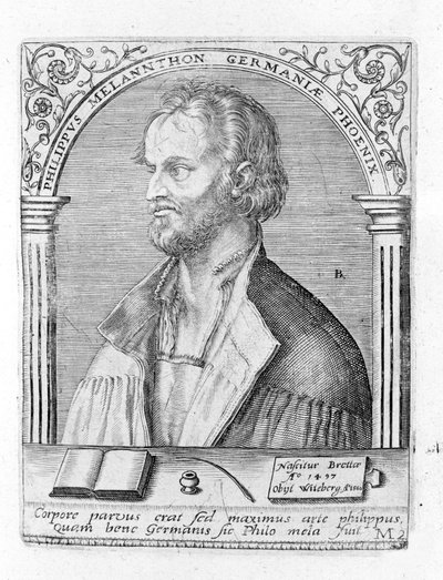 Portrait of Philipp Melanchthon (1497 - 1560), German religious reformer. Engraving by Unknown artist