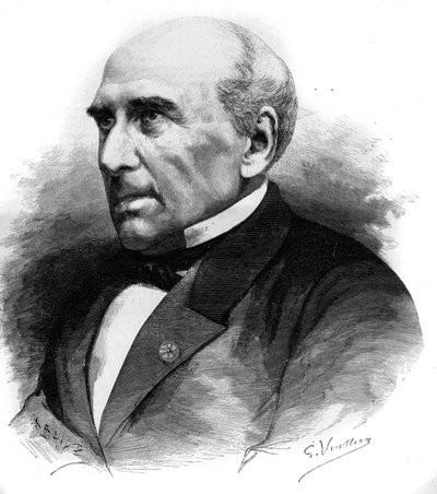 Portrait of Pierre Guillaume Frederic Le Play, French engineer and sociologist. Engraving In 